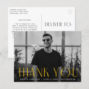 Modern Yellow Photo Graduation Thank You Postcard
