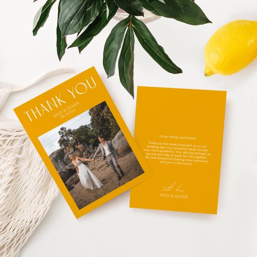 Modern Yellow Photo Wedding Thank You Card