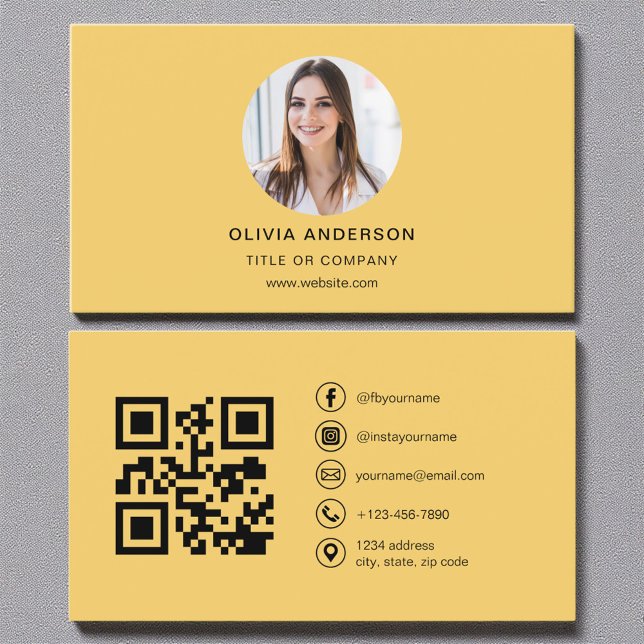Modern Yellow Photo with QR Code Social Media Business Card (Creator Uploaded)
