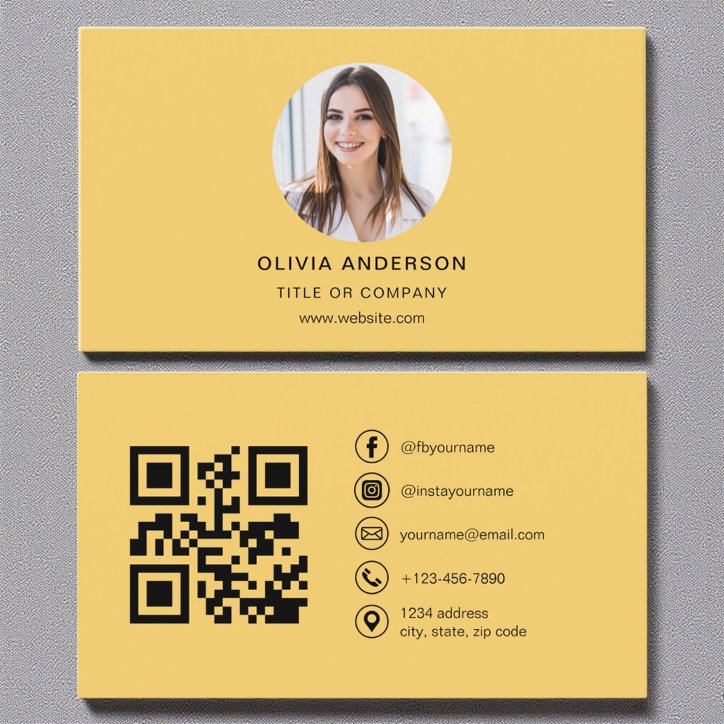 Modern Yellow Photo With QR Code Social Media Business Card