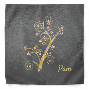 Modern Yellow Pink and Gray Cherry Blossom Bandana