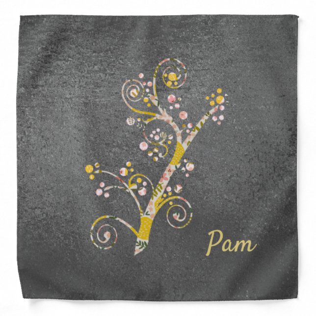 Modern Yellow Pink and Gray Cherry Blossom Bandana (Front)