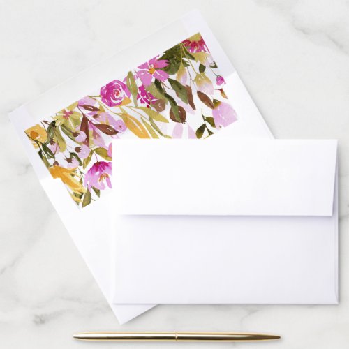 Modern Yellow Pink Watercolor Floral Wedding Envelope Liner