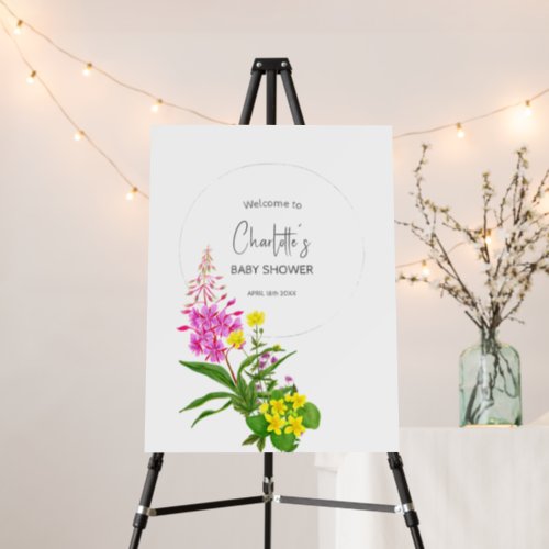 Modern Yellow Pink Wildflower Script Baby Shower Foam Board