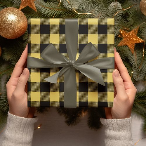Modern Yellow Plaid Christmas Wrapping Paper