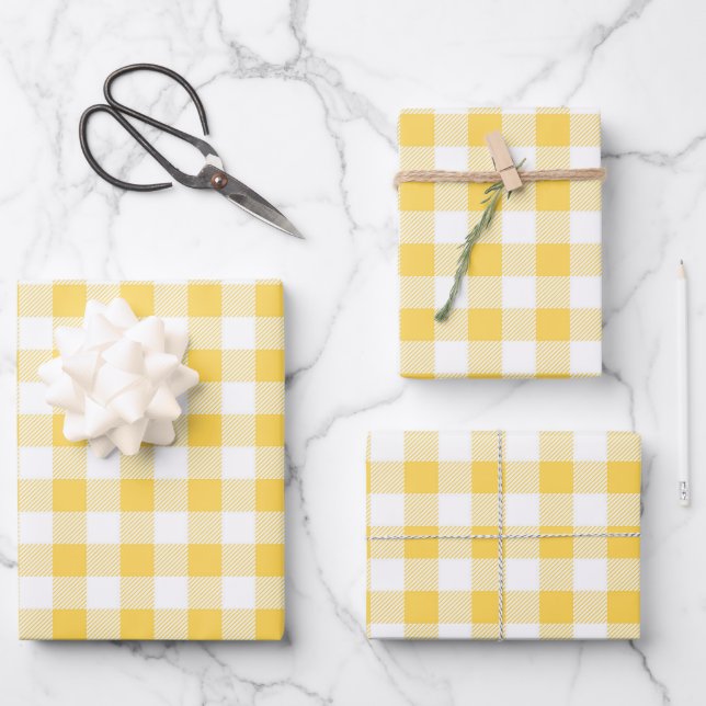 Modern Yellow Plaid Wrapping Paper Sheets (Front)