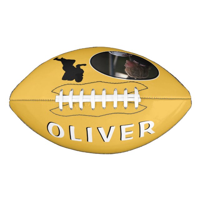 Modern Yellow Player Silhouette and Name Photo Football (Front)
