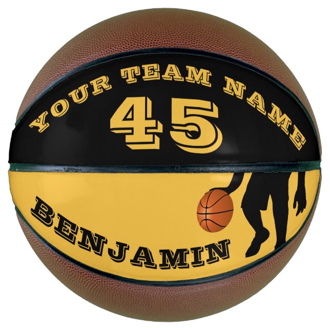 Modern Yellow Player Team Name Number Basketball (Front)