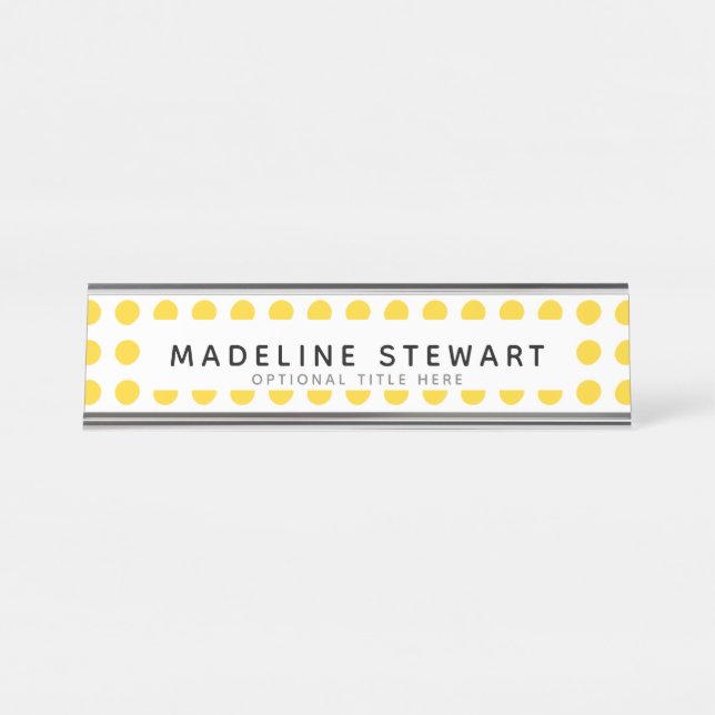 Modern Yellow Polka Dot Personalized Professional Desk Name Plate (Front)