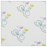 Modern Yellow Purple Bird Mint Bicycle Pattern Fabric