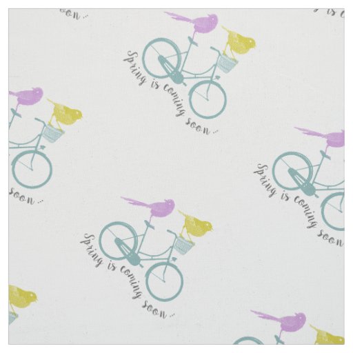 Modern Yellow Purple Bird Mint Bicycle Pattern Fabric