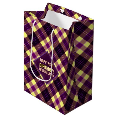 Modern Yellow Purple Brown Tartan Plaid Custom Medium Gift Bag