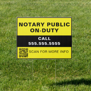 Modern Yellow QR Notary On-Duty Business Yard Sign