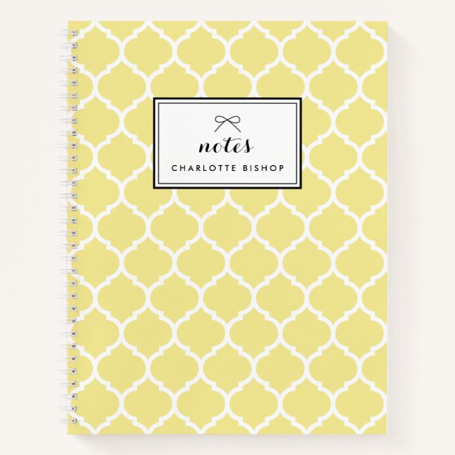 Modern Yellow Quatrefoil Pattern Personalized Notebook (Front)