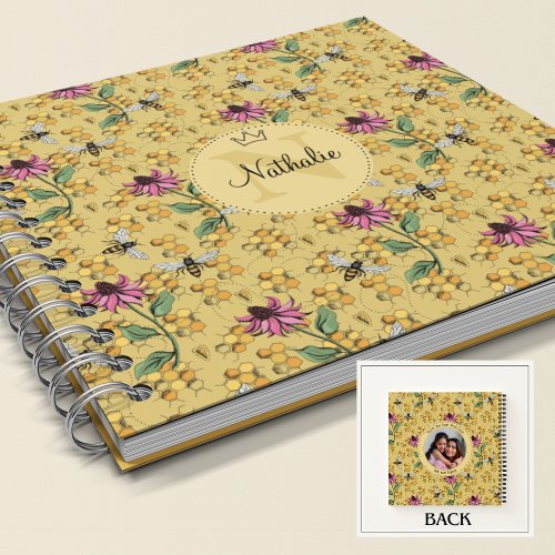 Modern Yellow Queen Bee  Flowers Monogram Notebook