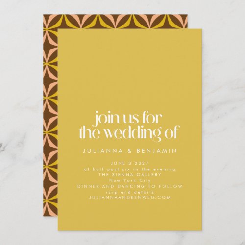 Modern Yellow Retro Aesthetic Chic Wedding  Invitation