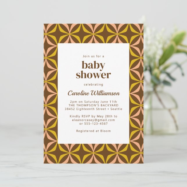 Modern Yellow Retro Bold Typography Baby Shower Invitation (Standing Front)