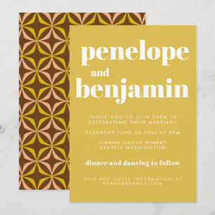 Modern Yellow Retro Typography Wedding All In One Invitation