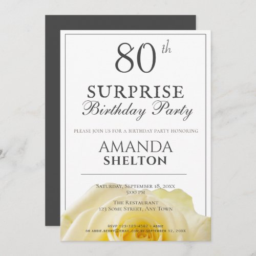 Modern Yellow Rose 80th Surprise Birthday Party Invitation