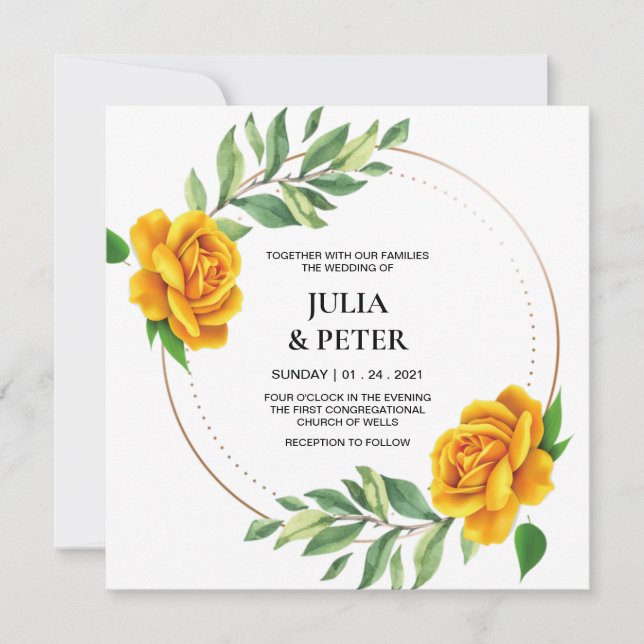 Modern Yellow Rose Floral Wedding Invitation (Front)