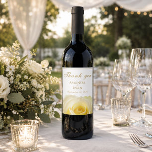 Modern Yellow Rose Floral Wedding Thank you Wine Label
