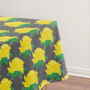 Modern Yellow Roses & Slate Gray Tablecloth