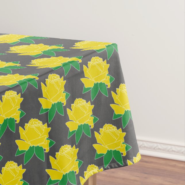 Modern Yellow Roses & Slate Gray Tablecloth (In Situ)