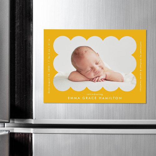 Modern Yellow Scalloped Photo Birth Announcement