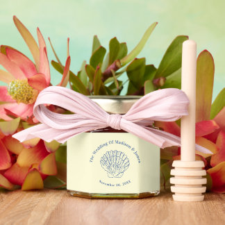 Modern Yellow Seashell Coastal Wedding Honey Jar Favors