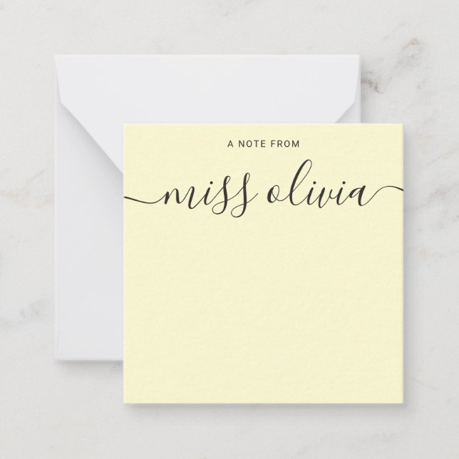 Modern Yellow Simple Script Custom Teachers Note Card (Front)