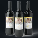 Modern Yellow Slate Save the Date Photo Wine Label<br><div class="desc">Announce your upcoming wedding in a creative way with this modern save the date wine label featuring your favorite photo, couple's names in bold serif lettering, and a striking yellow ampersand accent. The slate gray and yellow color palette gives it a fresh, contemporary feel. Personalize with your names, wedding date,...</div>