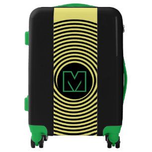 Modern Yellow Spiral Vortex Monogram Luggage