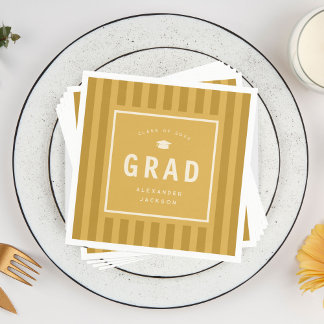 Modern Yellow Sporty Stripes Graduation Party Napkins