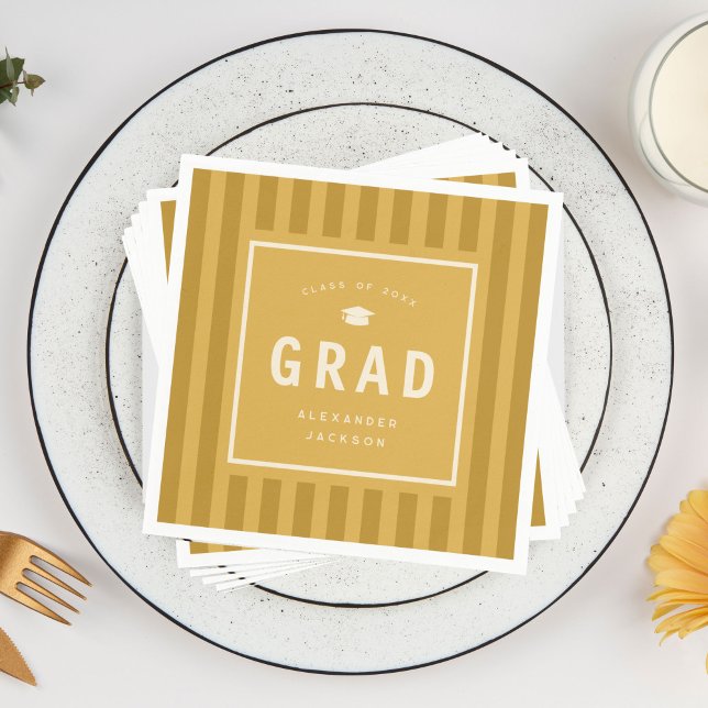Modern Yellow Sporty Stripes Graduation Party Napkins (Creator Uploaded)