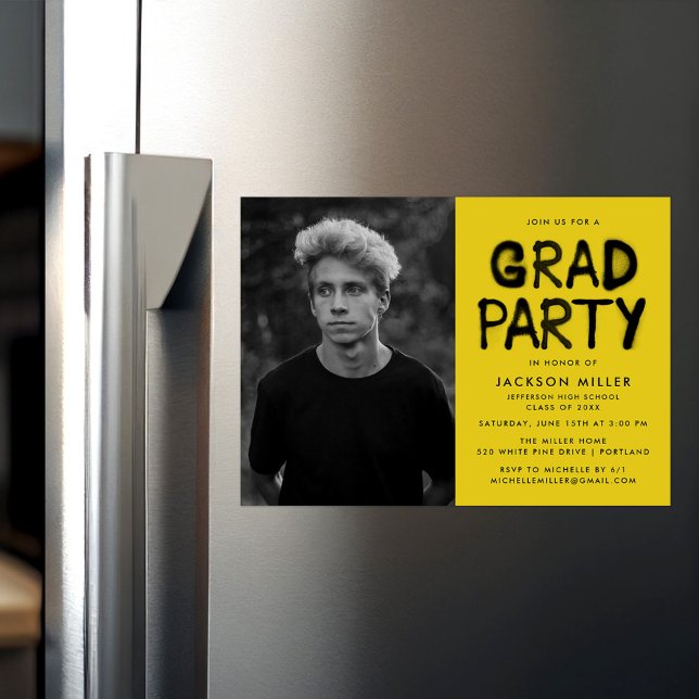 Modern Yellow Spray Paint Photo Graduation Party Magnetic Invitation (Creator Uploaded)