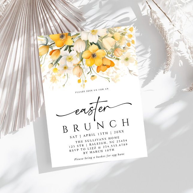 Modern Yellow Spring Floral Easter Brunch Invitation (Creator Uploaded)