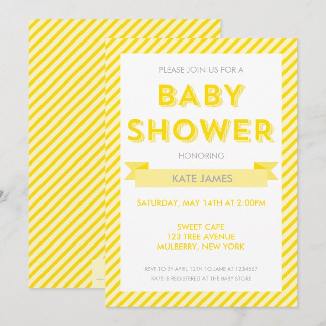 Modern Yellow Stripes Baby Shower Invitation (Front/Back)