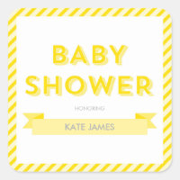 Modern Yellow Stripes Baby Shower Square Sticker