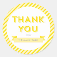 Modern Yellow Stripes Baby Shower Thank You Classic Round Sticker
