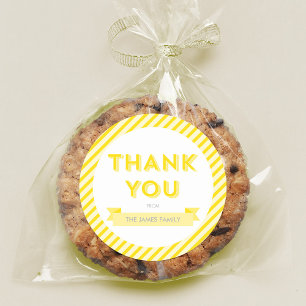 Modern Yellow Stripes Baby Shower Thank You Classic Round Sticker
