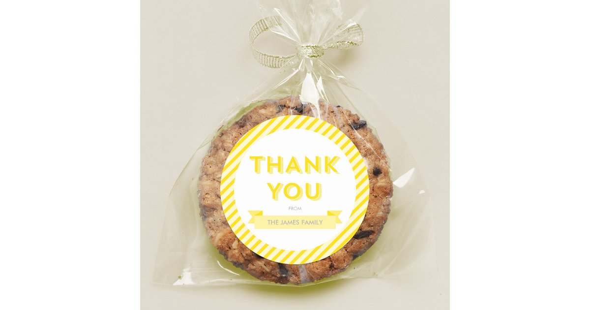 Modern Yellow Stripes Baby Shower Thank You Classic Round Sticker | Zazzle