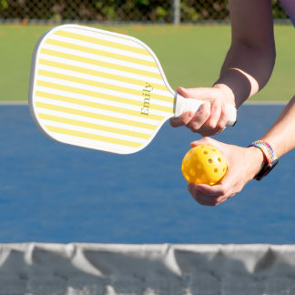 Modern Yellow Stripes Custom Name Pickleball Paddle
