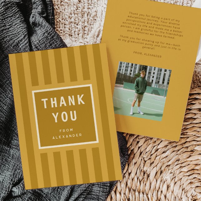 Modern Yellow Stripes Graduation Thank You Card (modern yellow sporty stripes graduation thank you card)