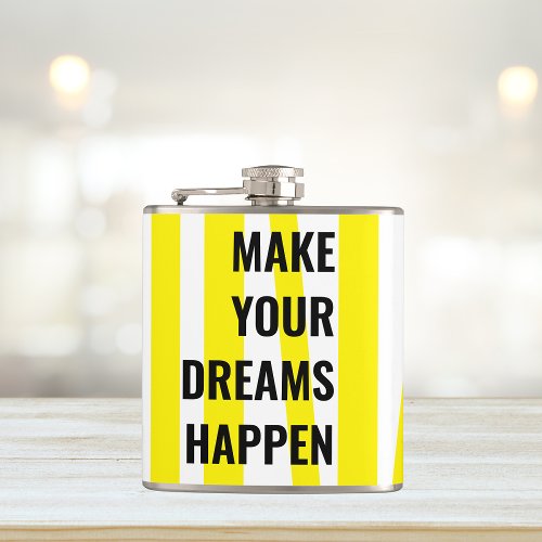 Modern Yellow Stripes  Make Your Dream Happen Flask