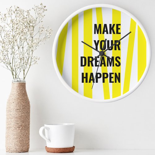 Modern Yellow Stripes  Make Your Dream Happen Round Clock