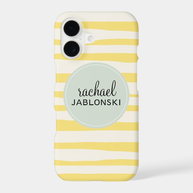 Modern Yellow Stripes Monogram Iphone Case (Back)