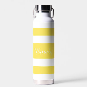 Modern Yellow Stripes Name Water Bottle