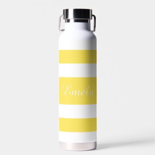 Modern Yellow Stripes Name Water Bottle