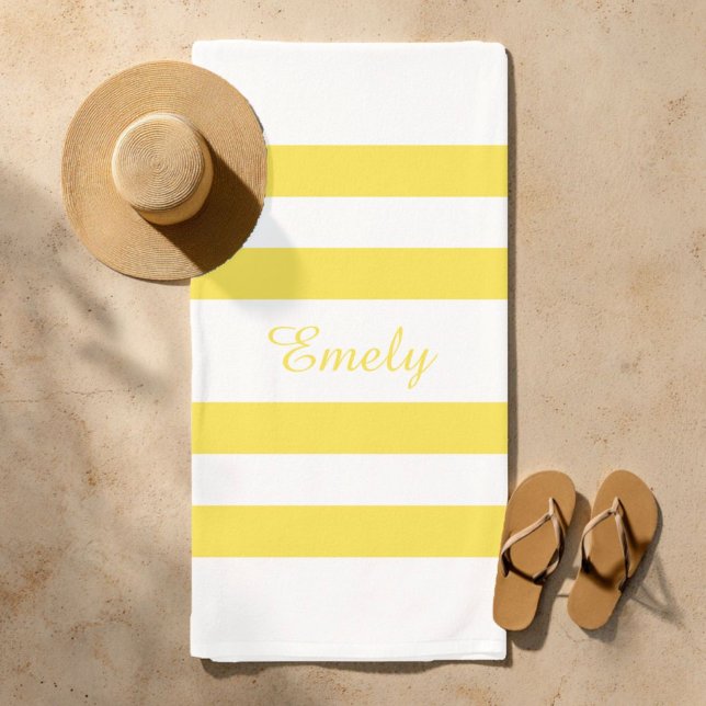Modern Yellow Stripes Pattern Name Beach Towel (Modern Yellow Stripes Pattern Name Beach Towel)