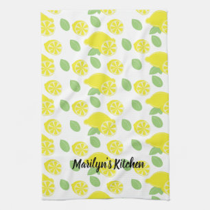 Modern Yellow Summer Fun Lemon Slices Green Kitchen Towel